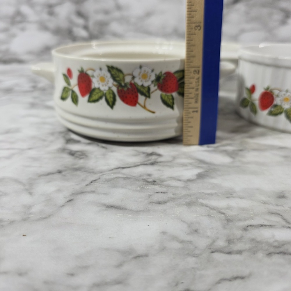 Sheffield strawberries n cream stoneware small vintage crock w/ lid & bowl read - Picture 15 of 16